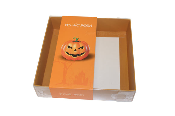 Clear Lid box With Orange Halloween sleeve - 15x15x3.5cm