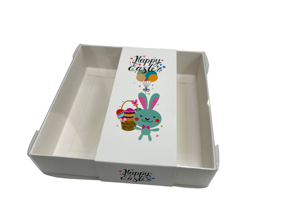 Clear lid White box with New Bunny sleeve - 15 x 15 x 3.5cm