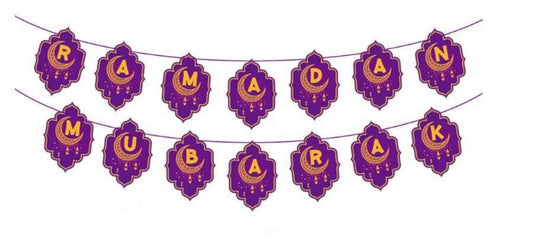 Ramadan Mubarak Bunting Decorations - Purple & Gold