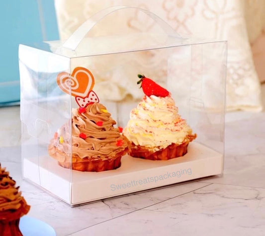 Clear Cupcake box with handle (2 Hold)