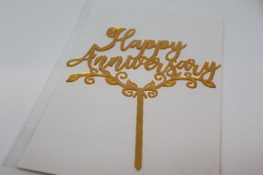 Gold Happy Anniversary cake topper