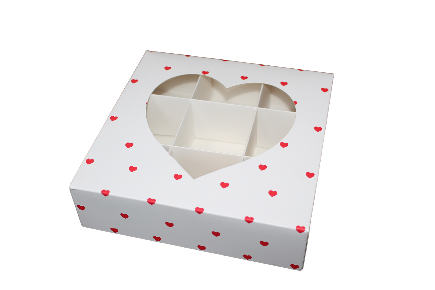 Large White with Red hearts window section boxes - 18x18x5cm