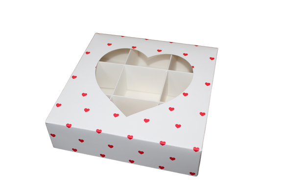 Large White with Red hearts window section boxes - 18x18x5cm