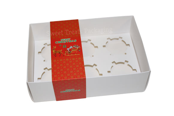 Clear lid White cupcake box with Red Christmas sleeve - 24 x 16 x 8 cm