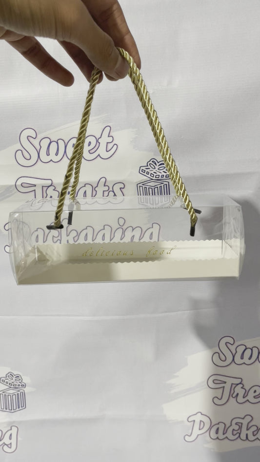 Clear Favour Box with Gold Rope Handle - 18.5x6.5x6cm