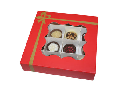 Red with gold bow window box - 15x15x3.5cm