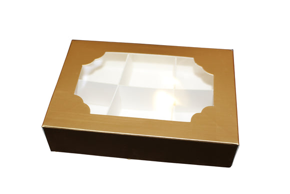 Gold 6 grid Rectangle box with window - 15 x 10 x 3.5cm