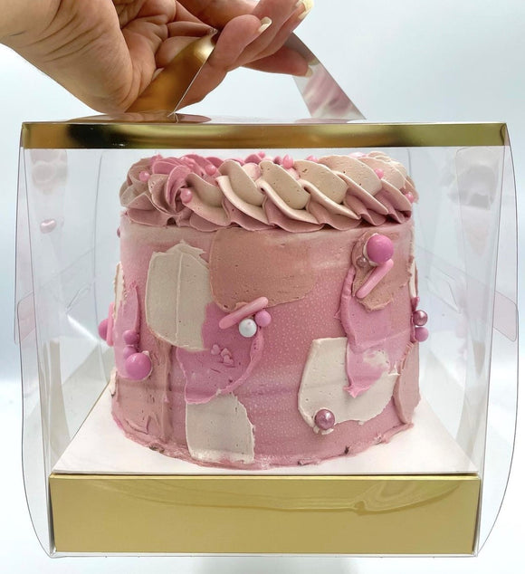 Gold base clear 6inch cake box with handle