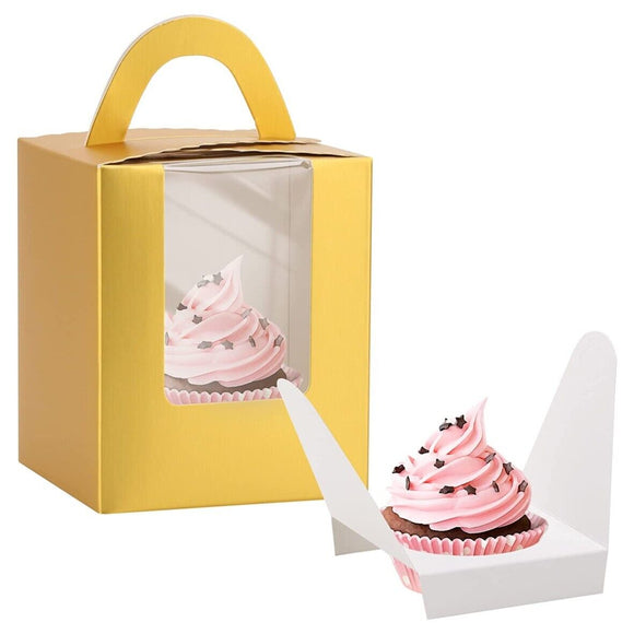 Single Hold Gold Window Cupcake Box With Handle