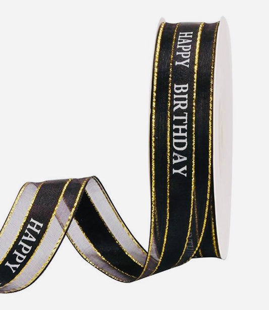 Black “Happy Birthday” ribbon