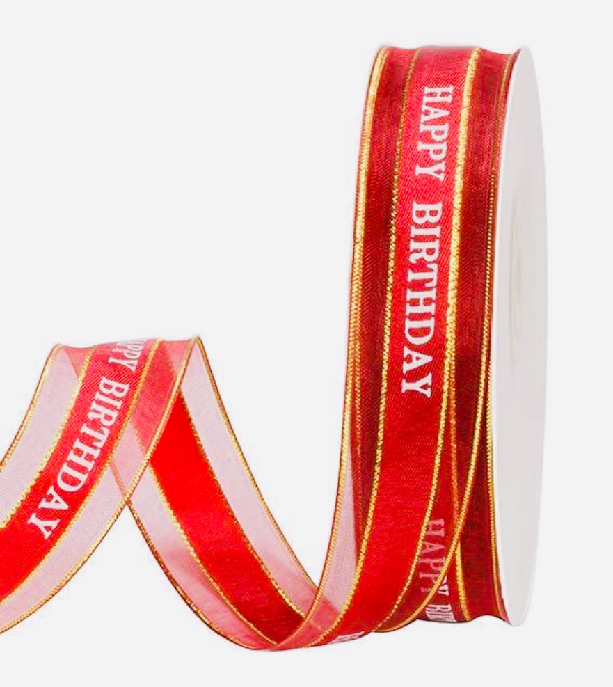Red “Happy Birthday” ribbon