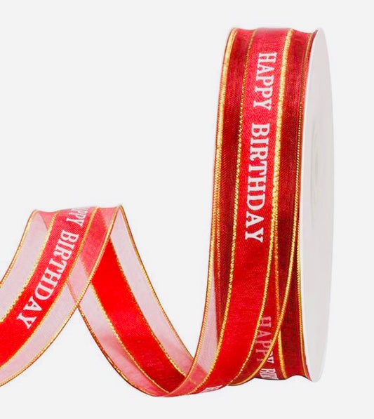 Red “Happy Birthday” ribbon