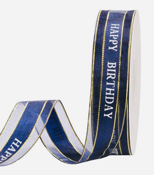 Blue “Happy Birthday” ribbon