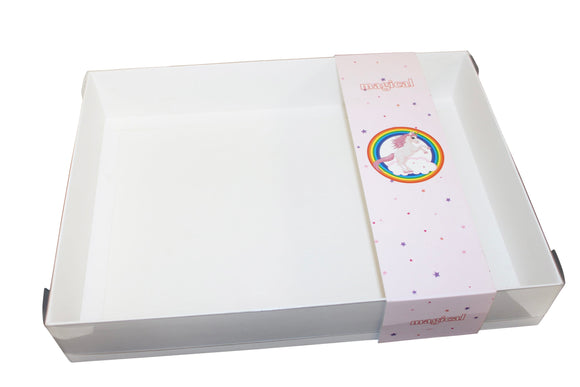 Clear lid White box with Unicorn sleeve - 30 x 22 x 5cm