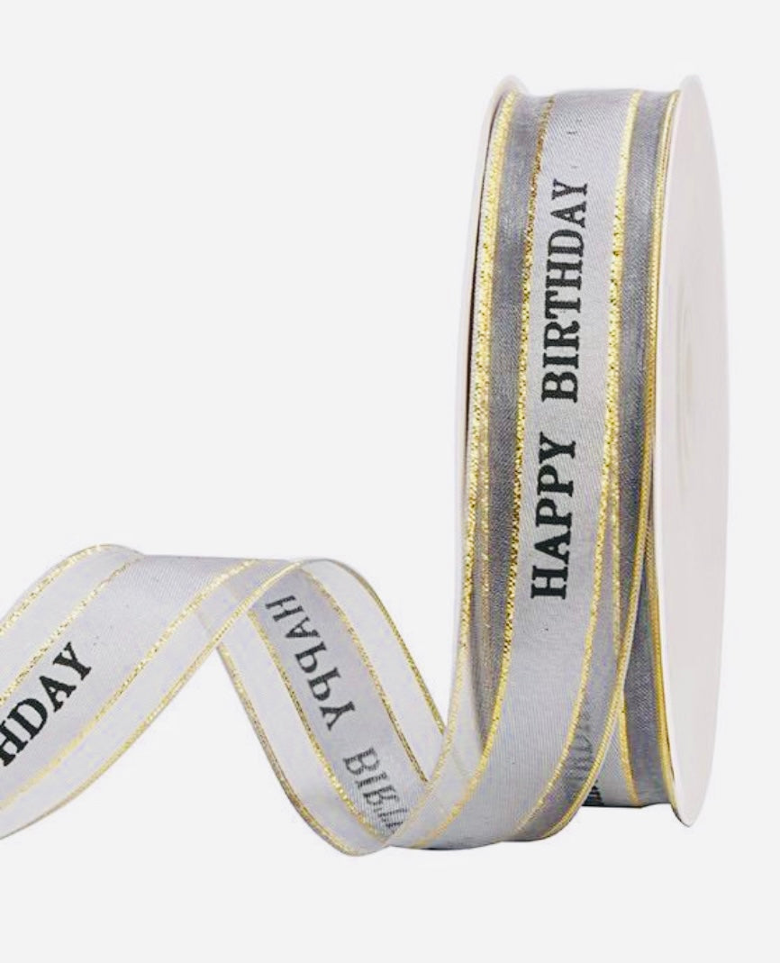 Grey “Happy Birthday” ribbon
