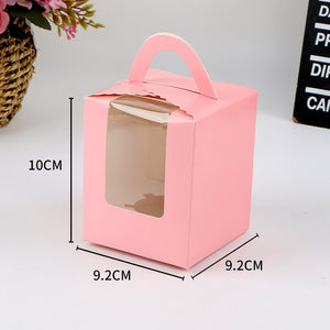 Single hold pink window cupcake box with handle