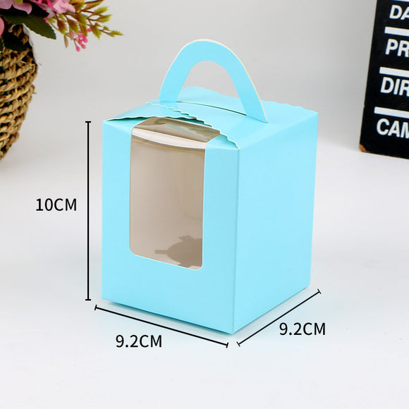 Single hold blue window cupcake box with handle
