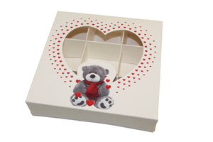 Valentines Heart Window Teddy Bear Boxes with inserts - 15x15x3.5cm