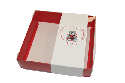Clear lid box with Valentine Teddy sleeve - 15 x 15 x 3.5cm