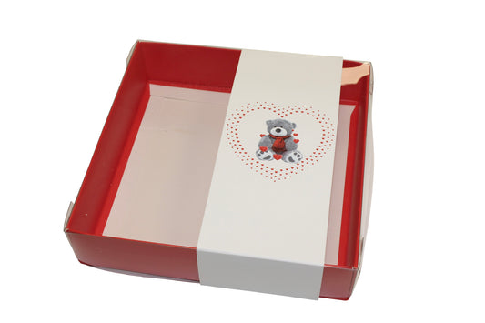 Clear lid box with Valentine Teddy sleeve - 15 x 15 x 3.5cm